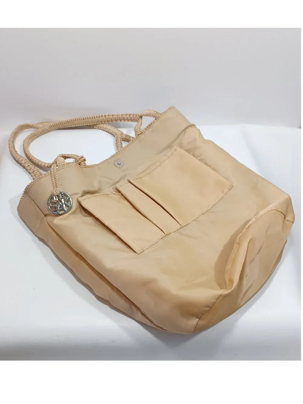 The Sak Hand Crochet Tan Shoulder Bag Double Strap 10"x12"x9" with 9" drop - Picture 6 of 9
